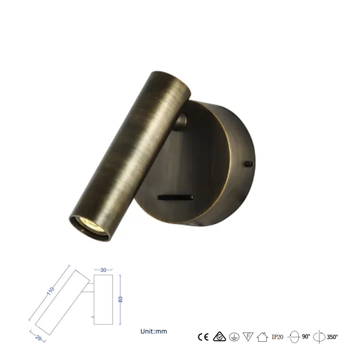 โคมไฟอ่านหนังสือติดผนัง Wall Reading Lamp Metal + Aluminium LED Cree 3W IP20 (KP021)