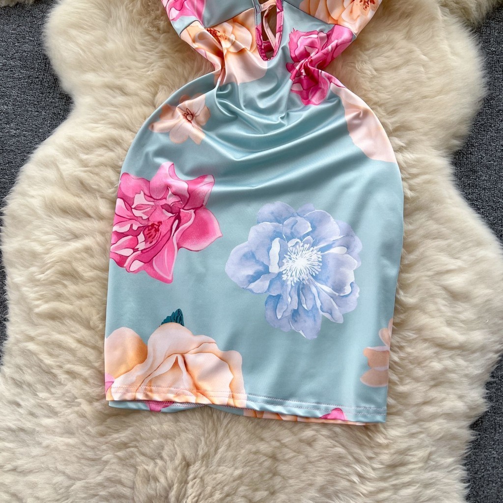 ลายดอก เดรสสายเดี่ยว ลายดอก รหัส CN2466