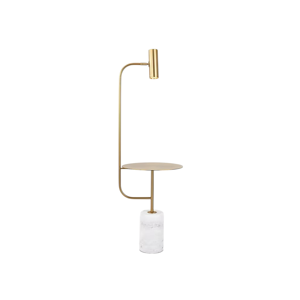 โคมไฟตั้งพื้นพร้อมโต๊ะ Floor Lamp with Table Marble + Iron White + Gold LED Included