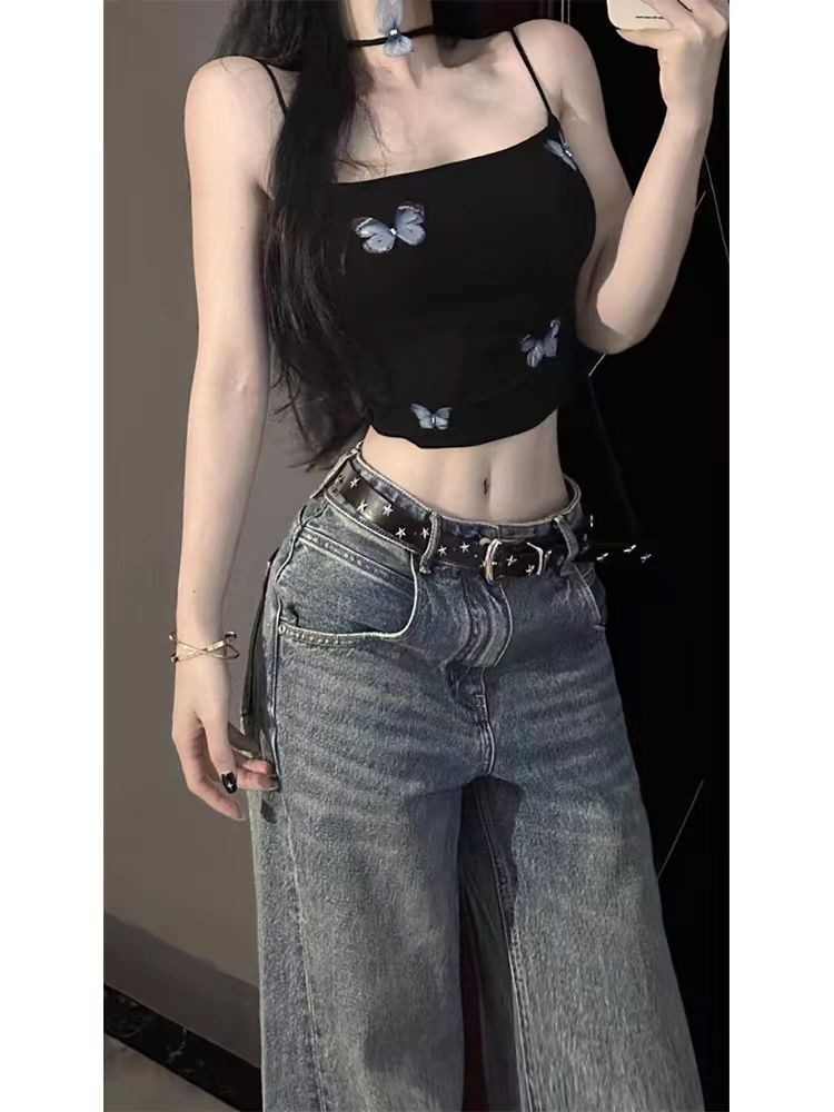 เสื้้อสายเดี่ยว สกีนผีเสื้อ CN8033 พร้อมส่งในไทย