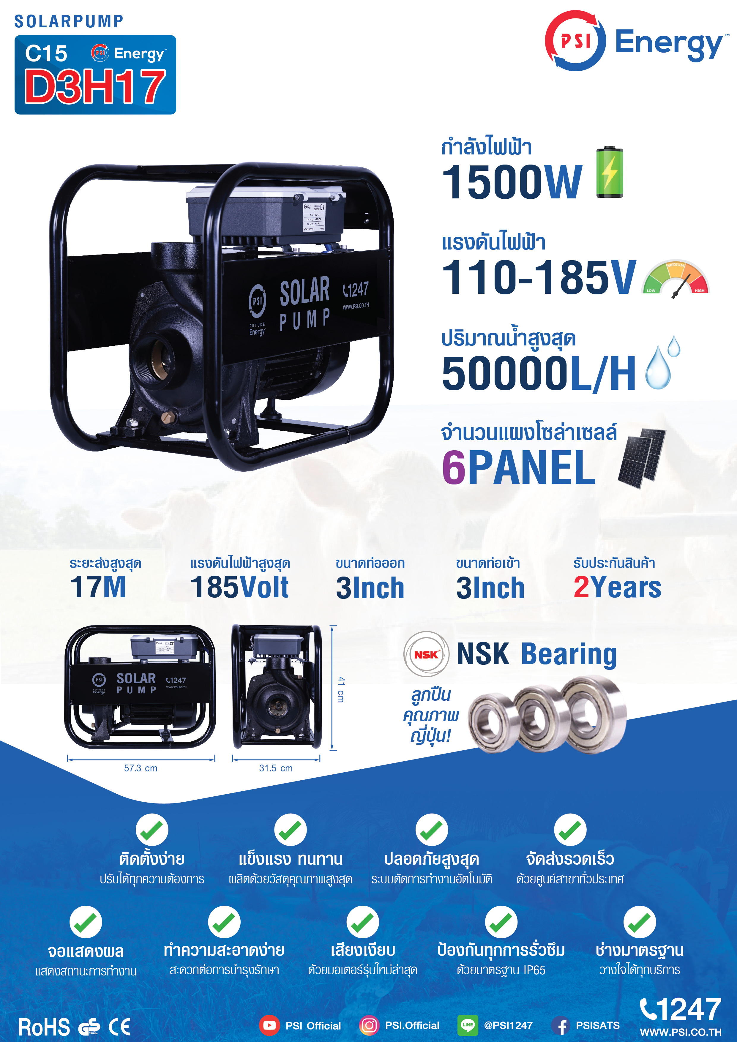 ชุดปั๊มน้ำหอยโข่ง PSI รุ่น D3H17 (สำหรับคลองและบึง)