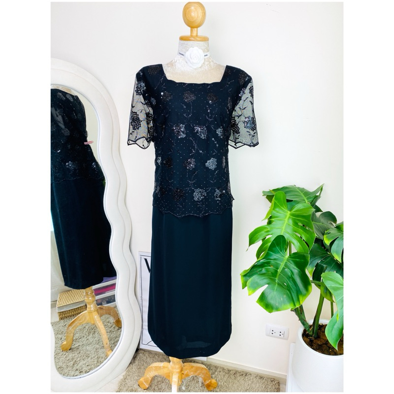 ไซด์ XL เดรส Luxury ปักปล้อง งานเกล็ดวิบวับ สีดำสนิท ใส่ออกงาน ทรงเข้ารูป เดรสออกงาน ชุดปาร์ตี้(62)