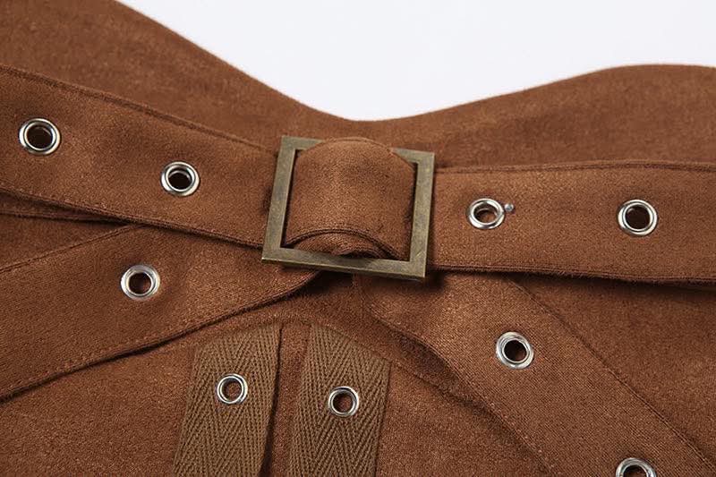 เดรสเกาะอก น้ำตาล โบว์หน้า รหัส CN50556 พร้อมส่ง