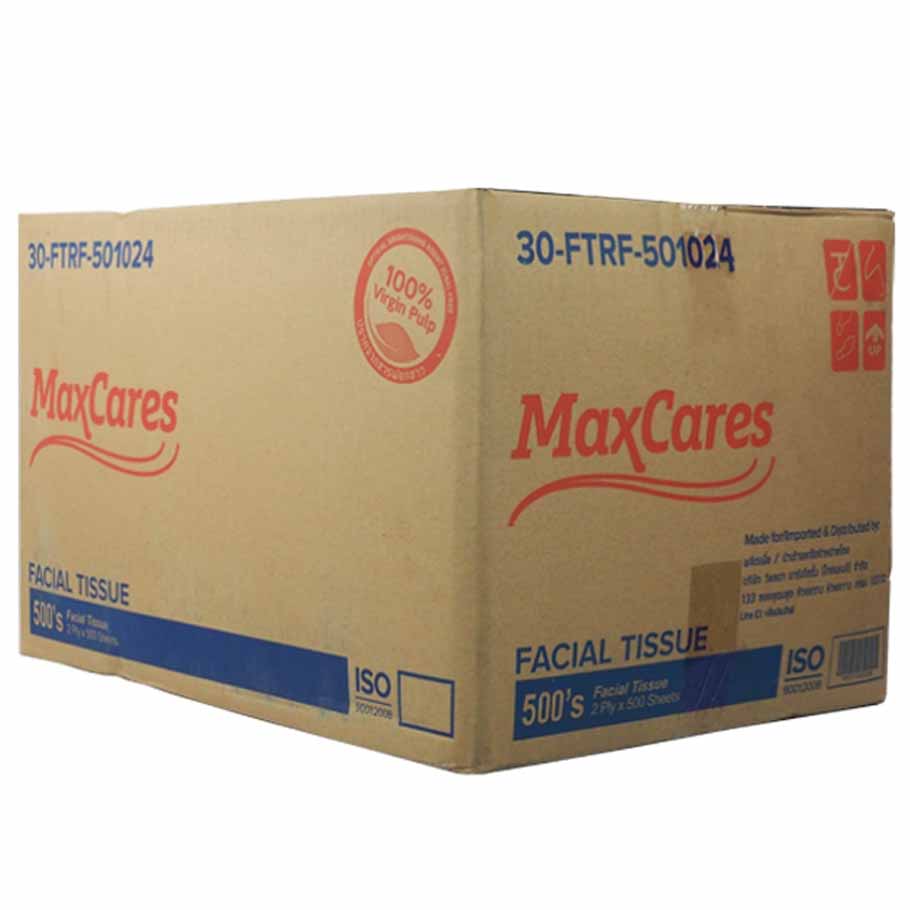 กระดาษเช็ดหน้า MaxCares ชนิด 2 ชั้น บรรจุ 500 แผ่นคู่