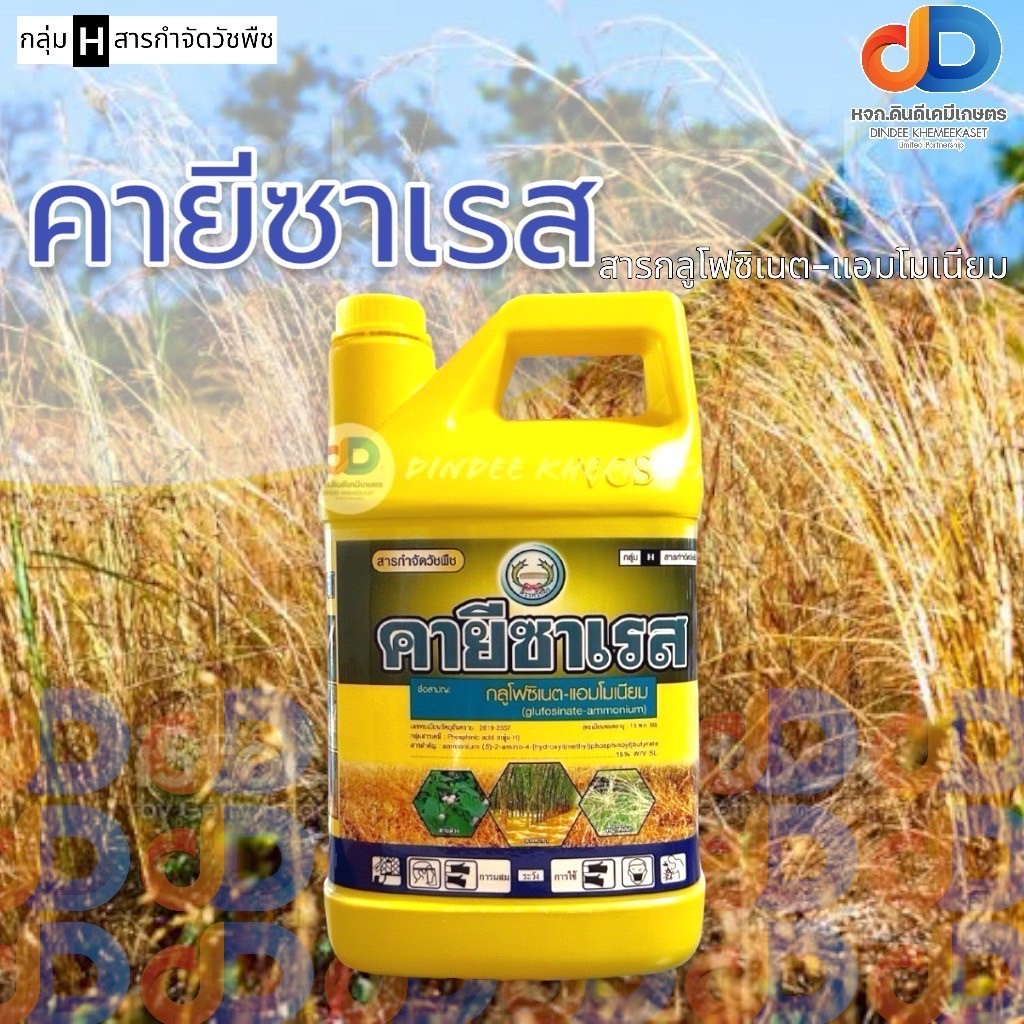 คายีซาเรส หวีทอง(กลูโฟซิเนต-แอมโมเนียม)4 ลิตรกำจัดวัชพืชทั้งใบแคบ และใบกว้าง กำจัดวัชพืชปราบยากเช่น หญ้าเขมร ผักปราบ