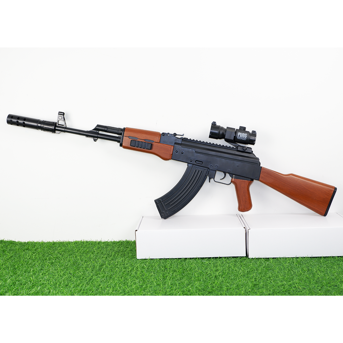 (19)AKM-47 ลายไม้ ปืนเจลไฟฟ้า ของเล่น ยิงรัวได้ ชักยิงได้