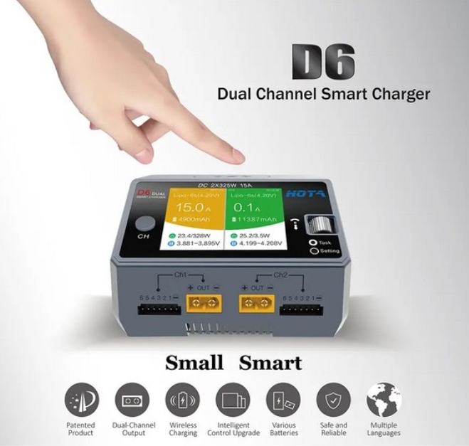 HOTA D6 Dual Channel Smart Charger DC Charge 325Wx2 with wireless charging ชาทได้ 2ก้อนพร้อมกัน