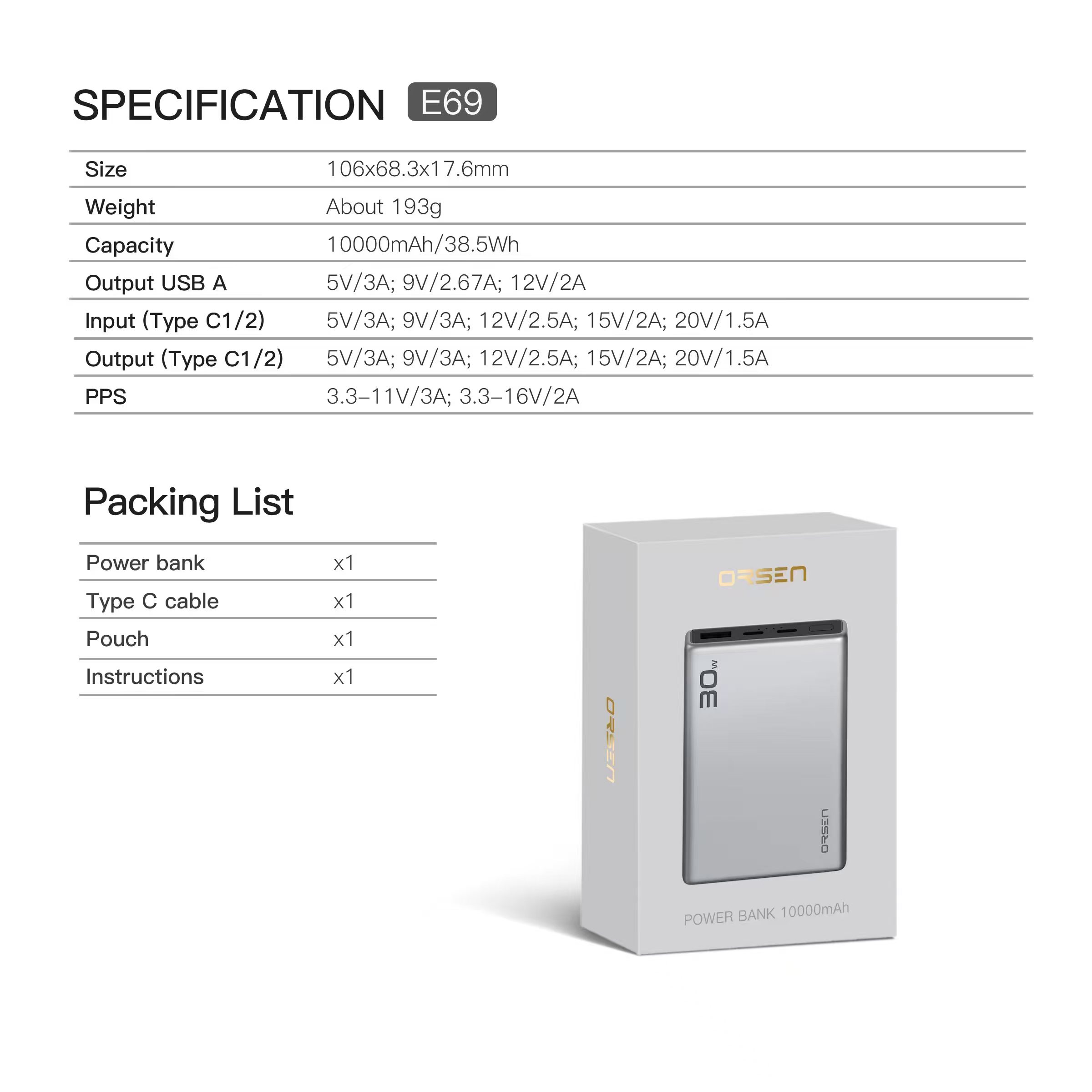 ORSEN E69 10000mAh