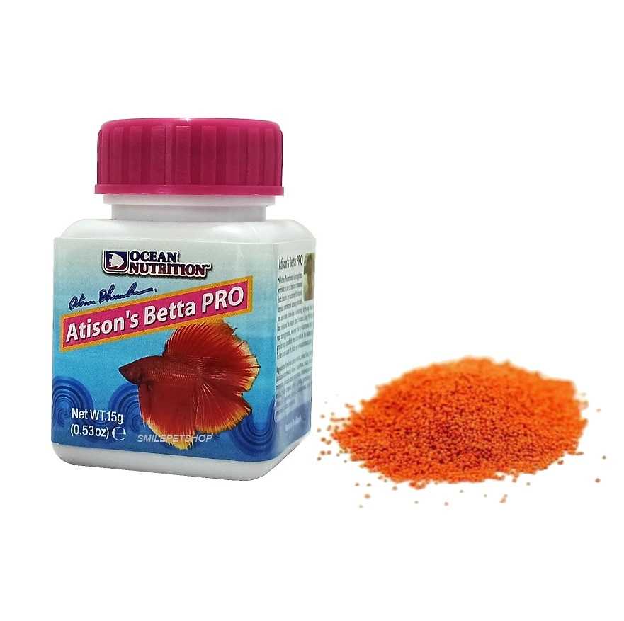 Ocean Nutrition Atison Betta PRO 15 g.(อาหารปลากัดเกรดพรีเมี่ยม สูตรเร่งสี เร่งโต กล่องชมพู)