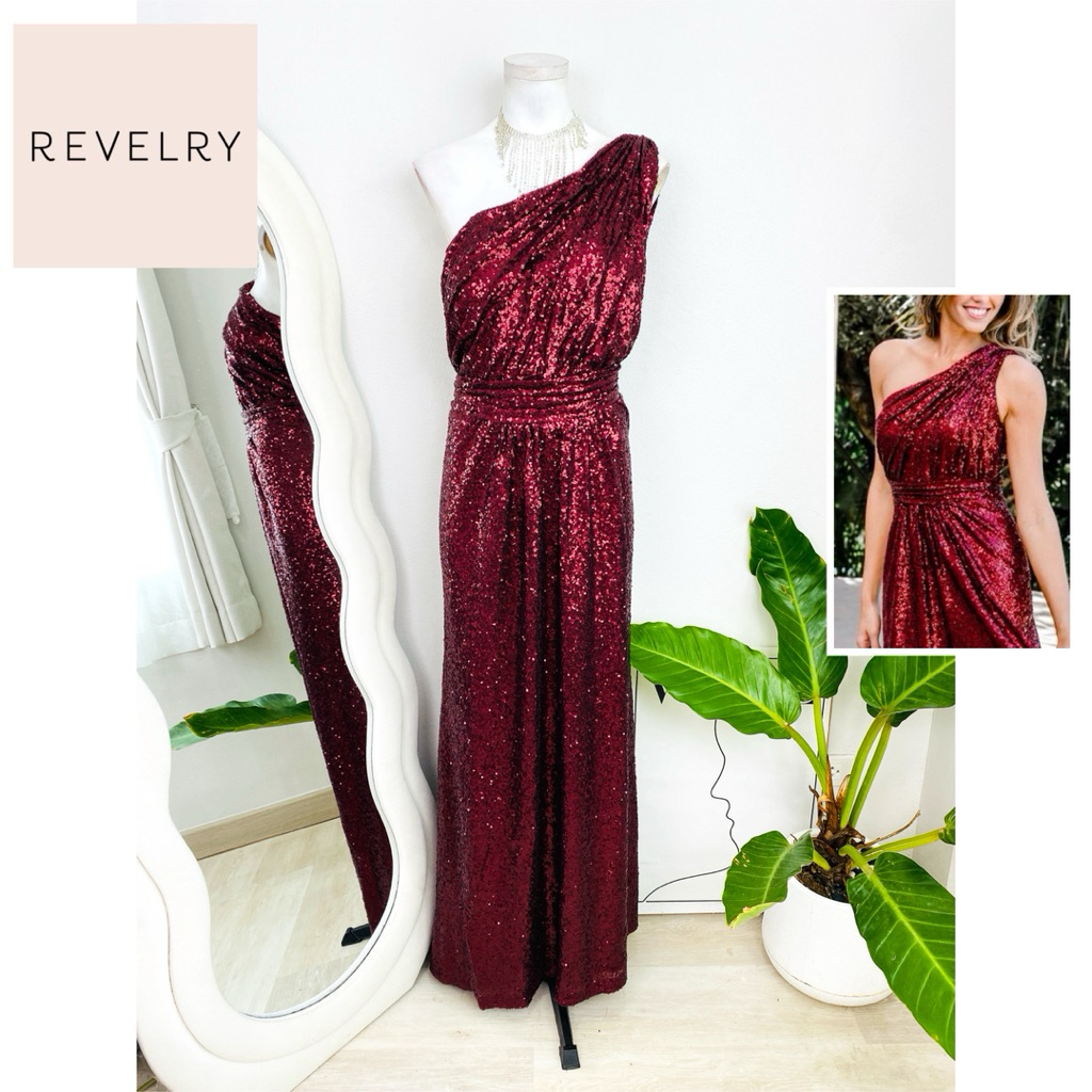 ไซด์ XXL แบรนด์ Revelry แท้100% 🌸Maxi dress เดรสยาว พลัสไซด์ งานเกล็ดวิบวับ สีแดงไวน์ ทรงเข้ารูป เดรสออกงาน ชุดปาร์ตี้