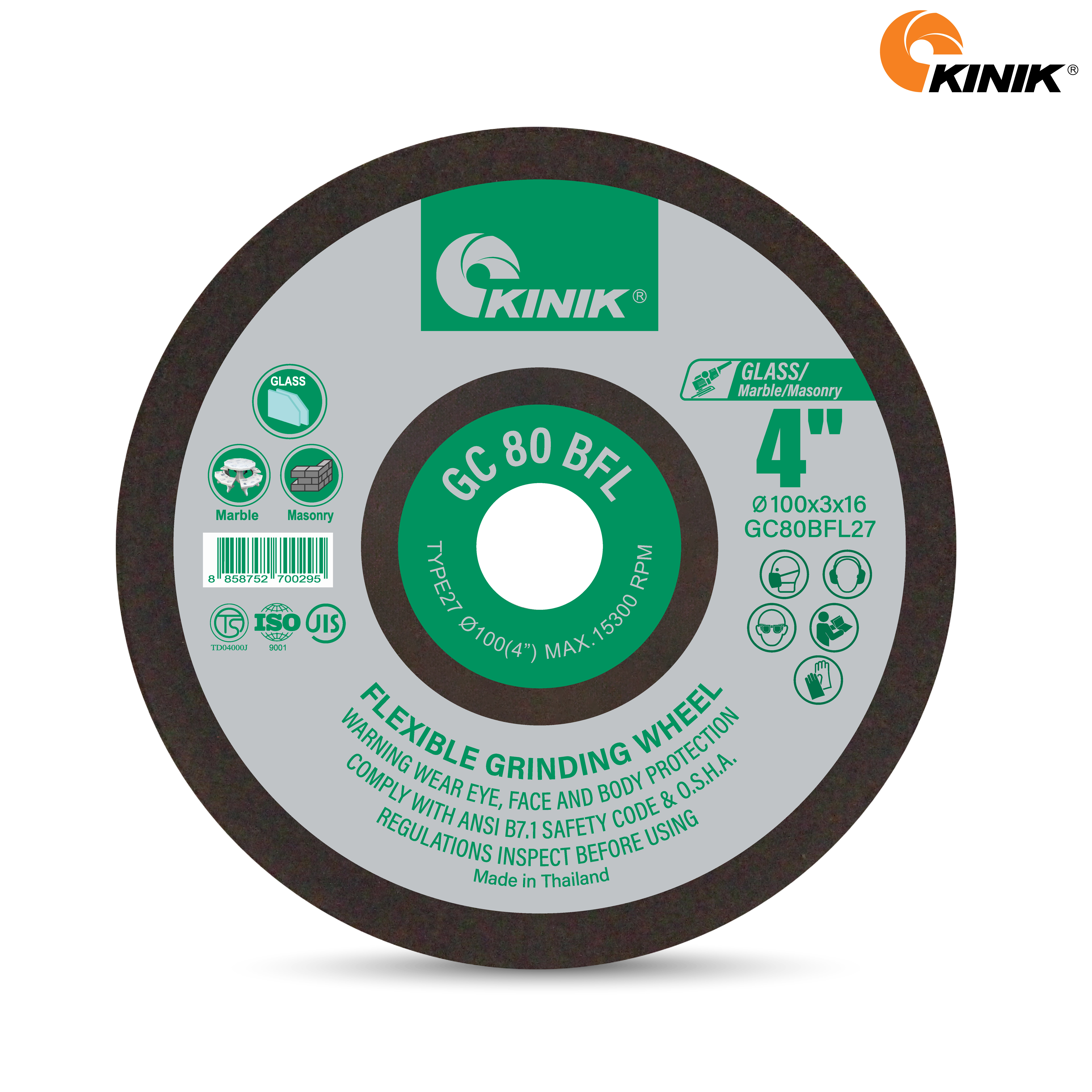 แผ่นเจียรอ่อนตัว KINIK GC80BFL27 100x3x16 mm.