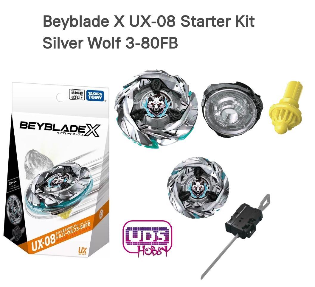 Takara Tomy Beyblade X UX-08 Silver Wolf 3-80FB Starter Set พร้อมที่ชูท