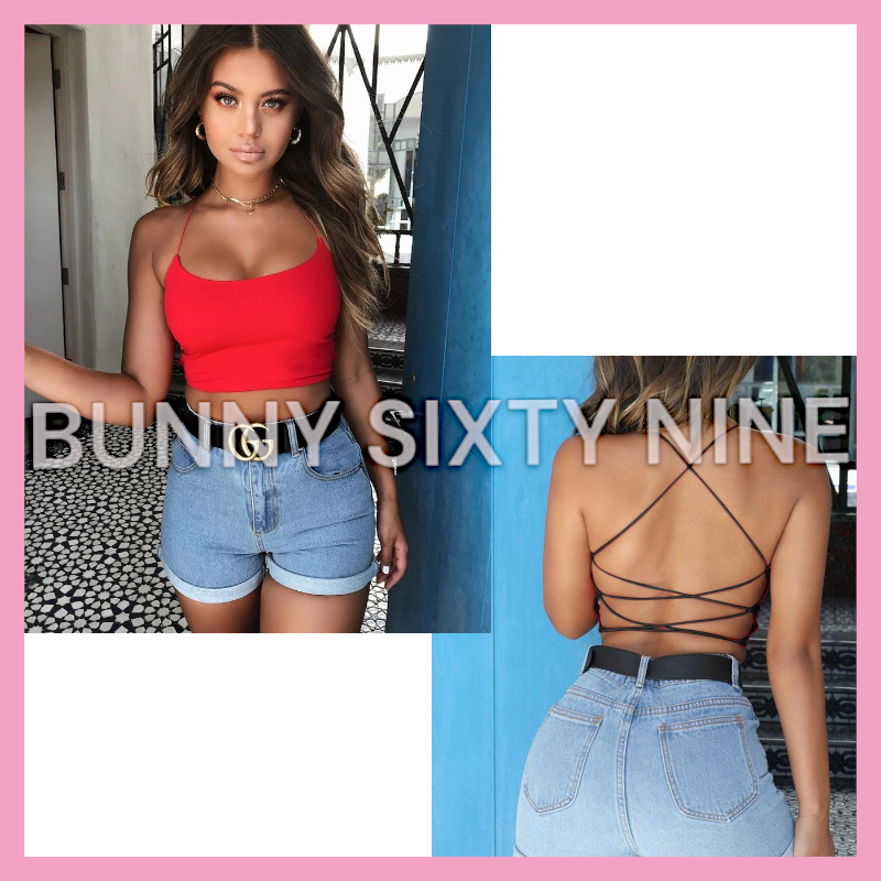 เสื้อครอป สายเดี่ยวถักหลัง รหัส CN198