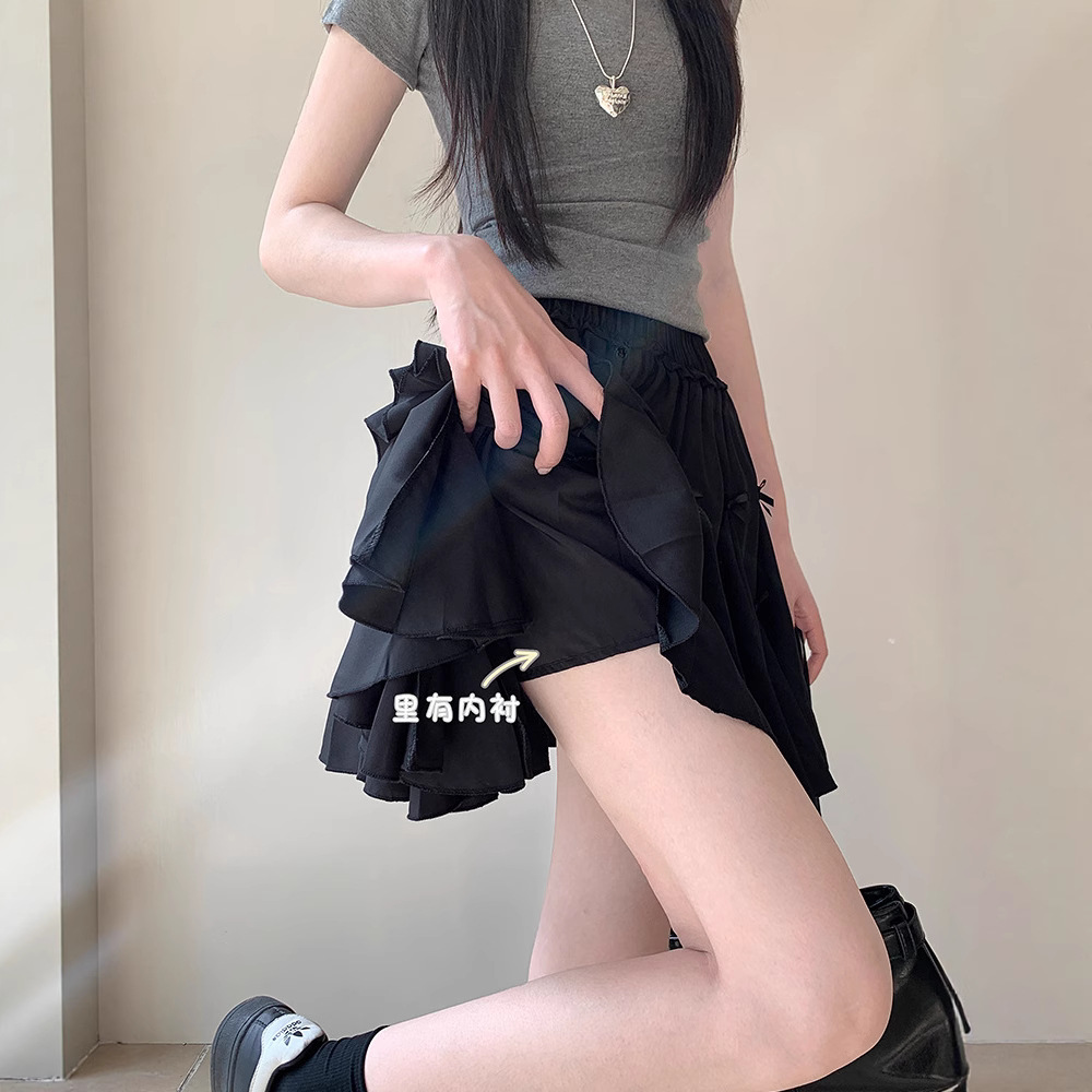 ส่งด่วนในไทย กระโปรง ซับในกางเกง แต่งระบายมินิโบว์ พร้อมส่ง JB2003