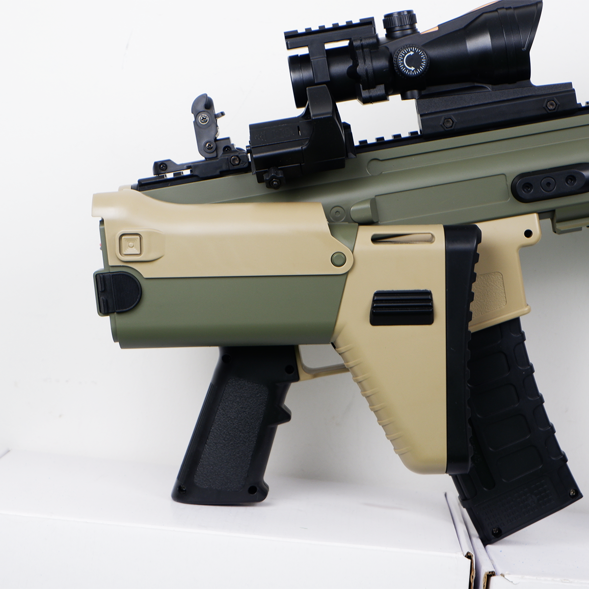 (30)SCAR สีทราย ตัวท็อป 220FPS ปืนเจลไฟฟ้า ของเล่นยิงรัวได้ Semi Auto ได้