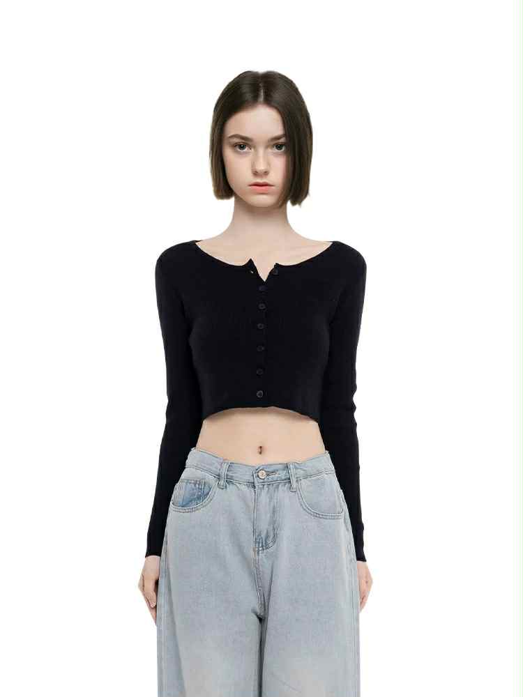 เสื้อครอป แขนยาว ไหมพรม สไตลส์เกาหลี พร้อมส่งในไทย