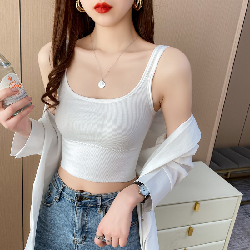 เสื้อกล้ามครอป สีพื้น มีฟองน้ำในตัว สำหรับผู้หญิง (SP025)