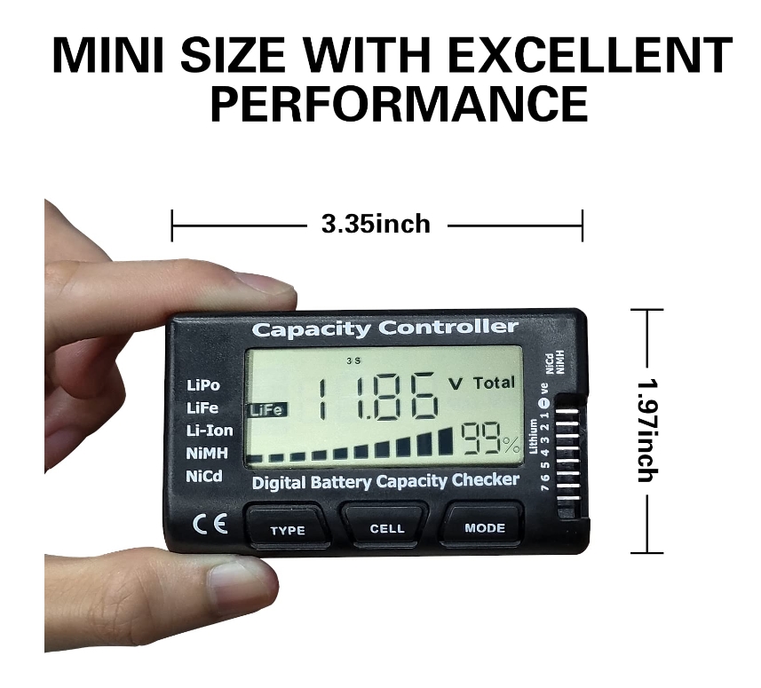 Lipo Battery Checker Digital Battery Capacity Checker Capacity Controller CELLMeter-7 Battery Balancer Tester LCD for LiPo/Life/Li-ion/NiCd/NiMH Battery