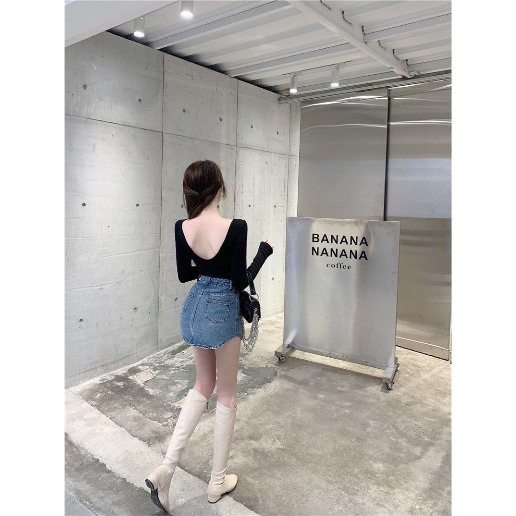 เสื้อยืดแขนยาว เซ็กซี่ของผู้หญิง คอยู CN2199