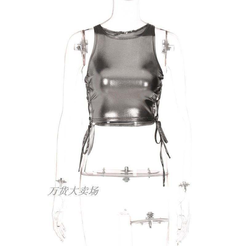 เสื้อสีเงินเมทัคลลิค ครอปเงา คอนเสิร์ต รหัส CN2683