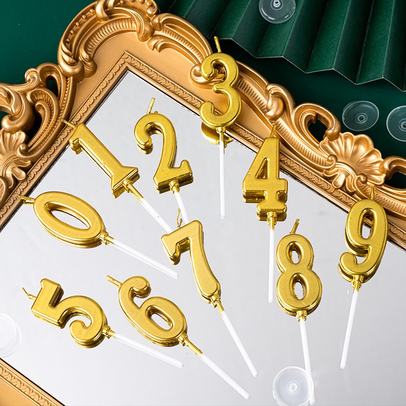 เทียนวันเกิด 0-9 สีทอง เทียนปักเค้ก วันเกิดแฟนซี Happy birthday PT001