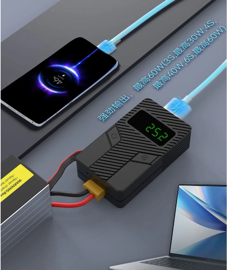Speedybee fdq discharger แบตเตอรี่ 3-6S 60W ต่อเข้ามือถือ ชาร์จมือถือ PD QC4