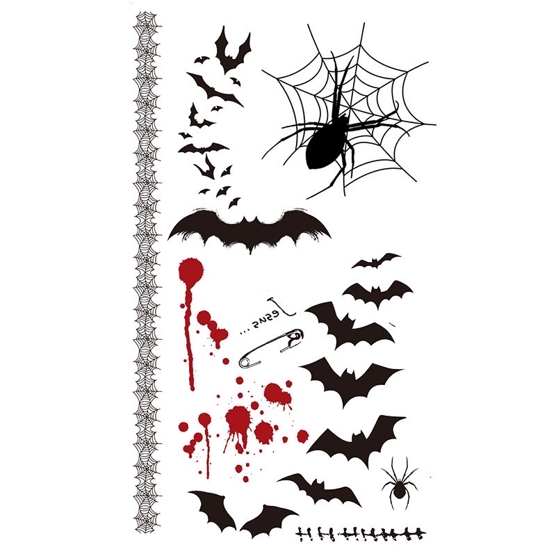 ส่งด่วนในไทย Halloween แทททู สติ๊กเกอร์ TATTOO เลือดปลอม ฮาโลวีน กันน้ำสีคมชัด เลือกแบบได้