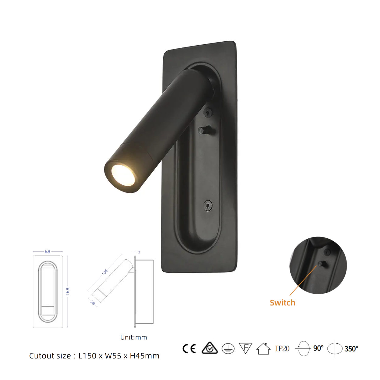 โคมไฟอ่านหนังสือติดผนัง Wall Reading Lamp Metal + Aluminium LED Cree 3W IP20 (KP040)