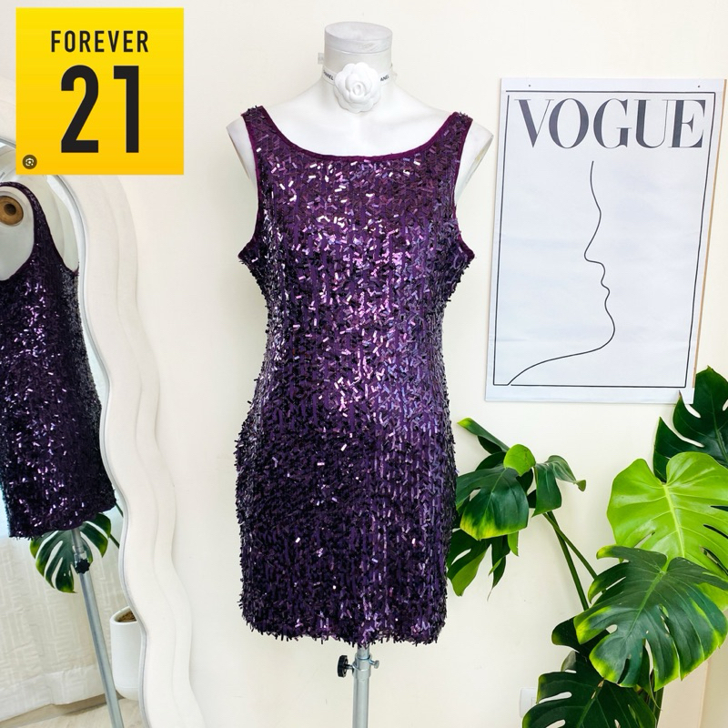 ไซด์ M แบรนด์ Forever21 แท้ 100%🌸เดรส งานเกล็ดวิบวับ สีม่วง ใส่ออกงาน ทรงเข้ารูป เดรสออกงาน ชุดปาร์ตี้(11)