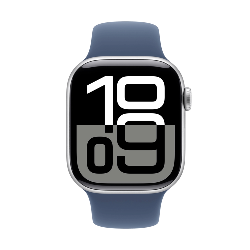 Apple Watch Series 10 GPS + Cellular 42mm Silver Aluminium Case with Denim Sport Band - S/M