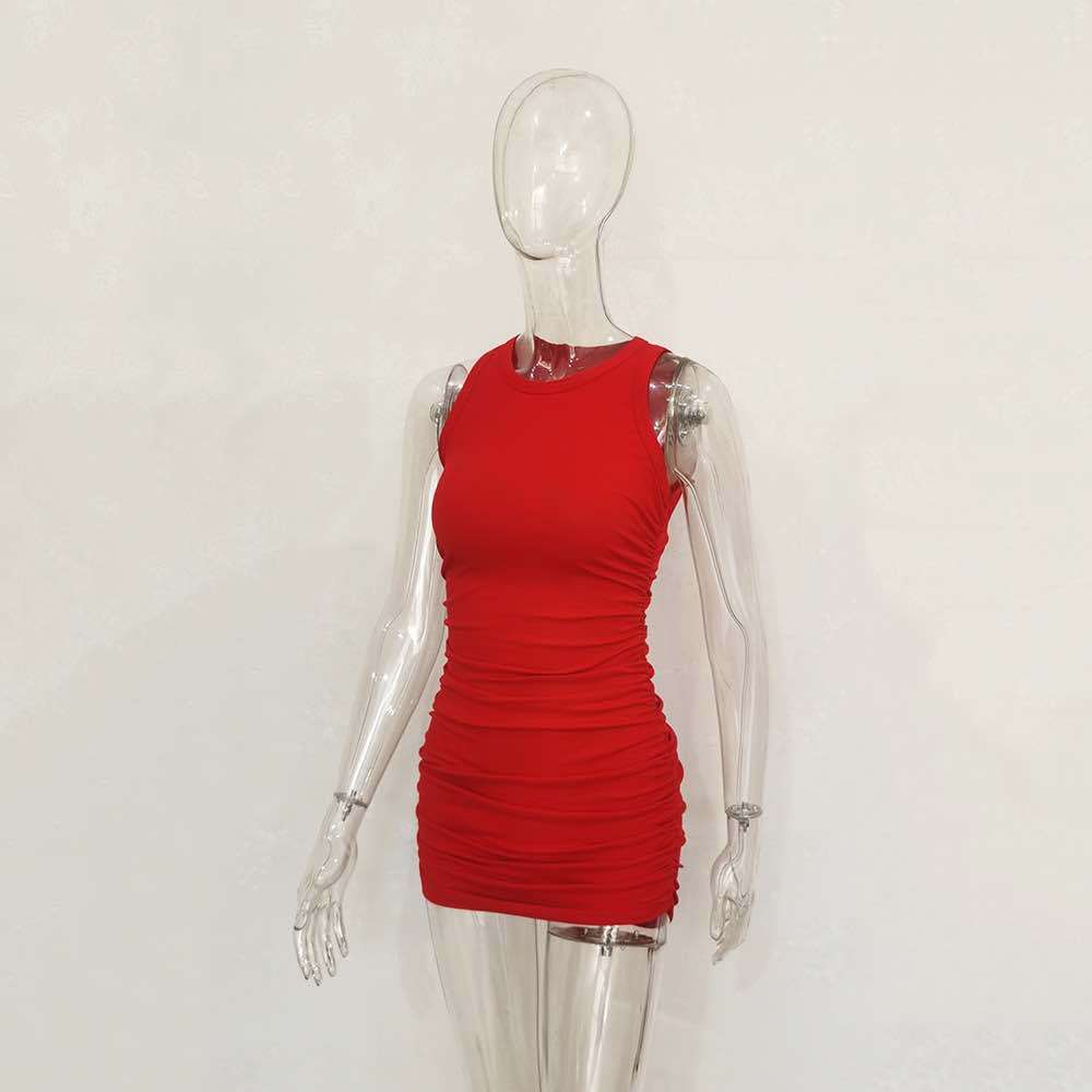 ชุดเดรสกระโปรงสั้น แขนกุด รัดรูป ทรงเข้ารูป สไตล์เกาหลี แฟชั่นฤดูร้อน