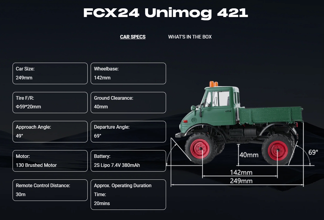 FMS 1:24 FCX24 Mercedes-Benz Unimog 421 RTR รถบังคับสเกลพร้อมเล่น ขนาด 1:24 ระบบเกียร์ 2สปีด ชุดเฟืองโลหะ