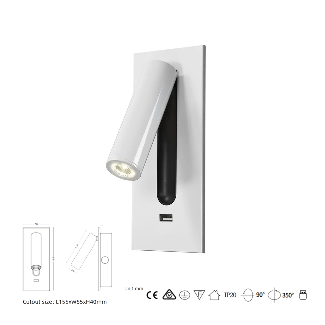 โคมไฟอ่านหนังสือติดผนัง Wall Reading Lamp Metal + Aluminium LED Cree 3W IP20 (KP036)
