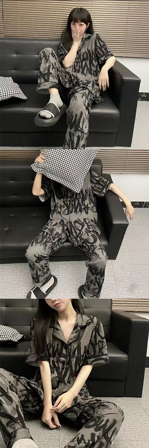 ชุดนอน เซทขายาว เทา-ดำ SL060