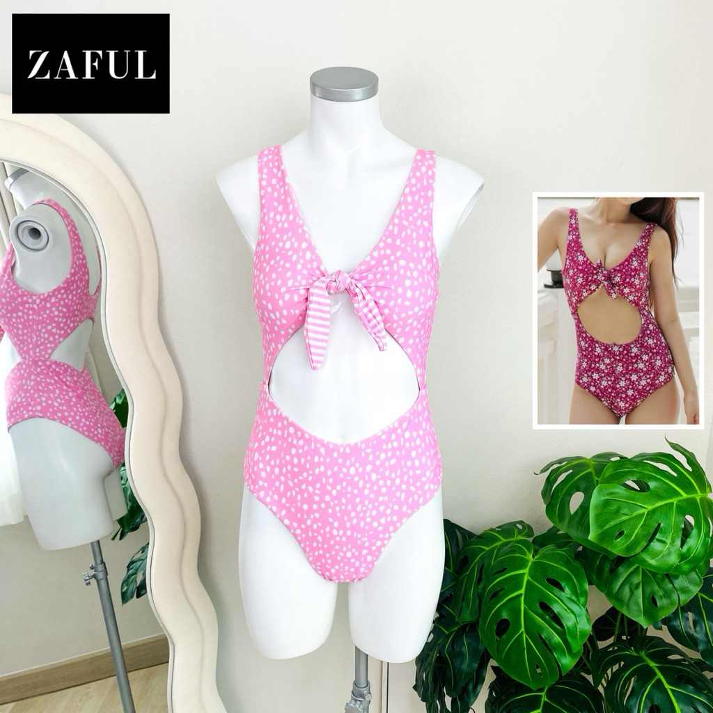 ไซด์ S แบรนด์ ZAFUL แท้ 100%🌸บอดี้สูท ลายจุด บิกินี่ สีชมพู ชุดพูลปาร์ตี้ ชุดว่ายน้ำ ทรงเข้ารูป ชุดปาร์ตี้