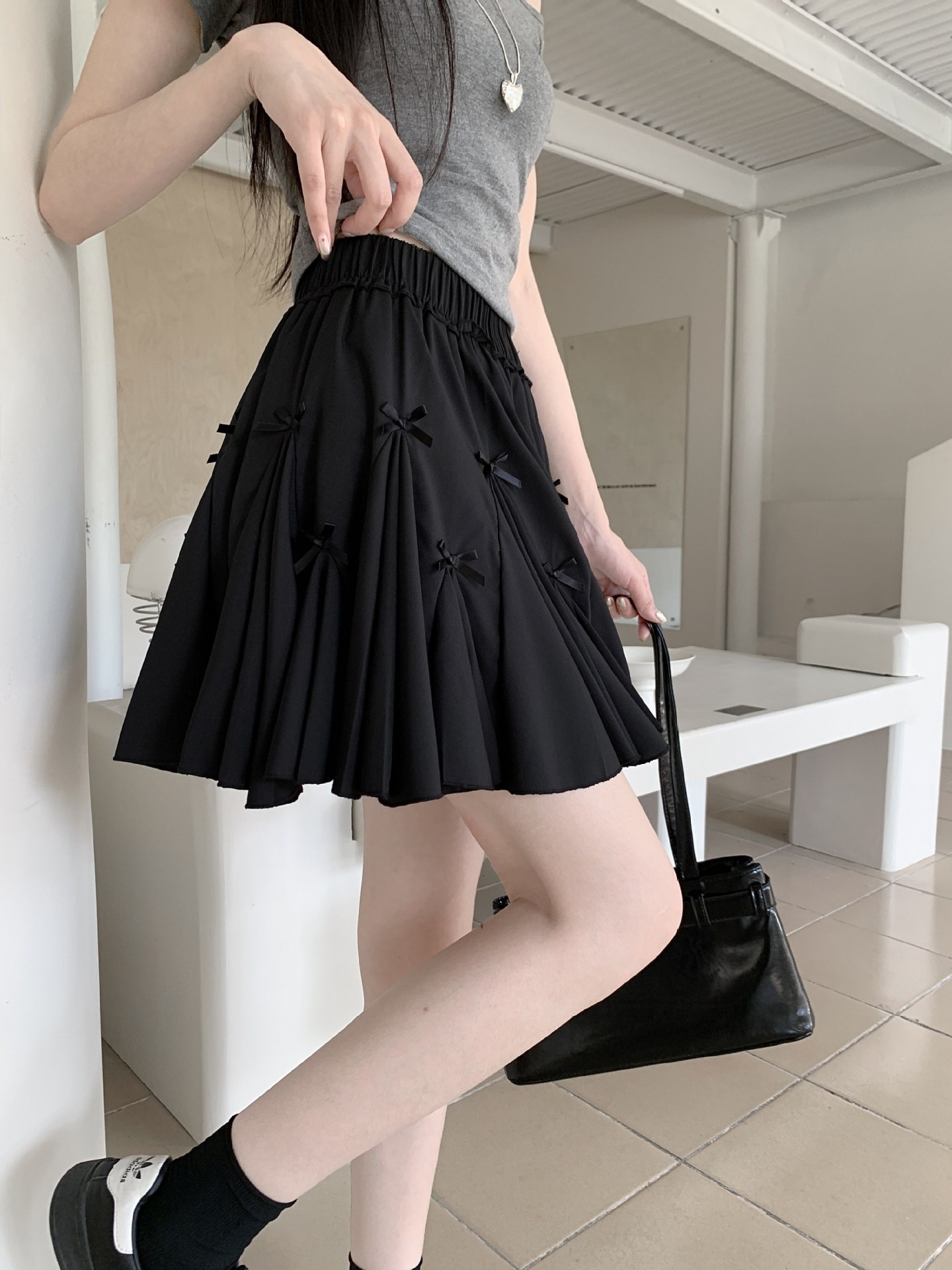 ส่งด่วนในไทย กระโปรง ซับในกางเกง แต่งระบายมินิโบว์ พร้อมส่ง JB2003