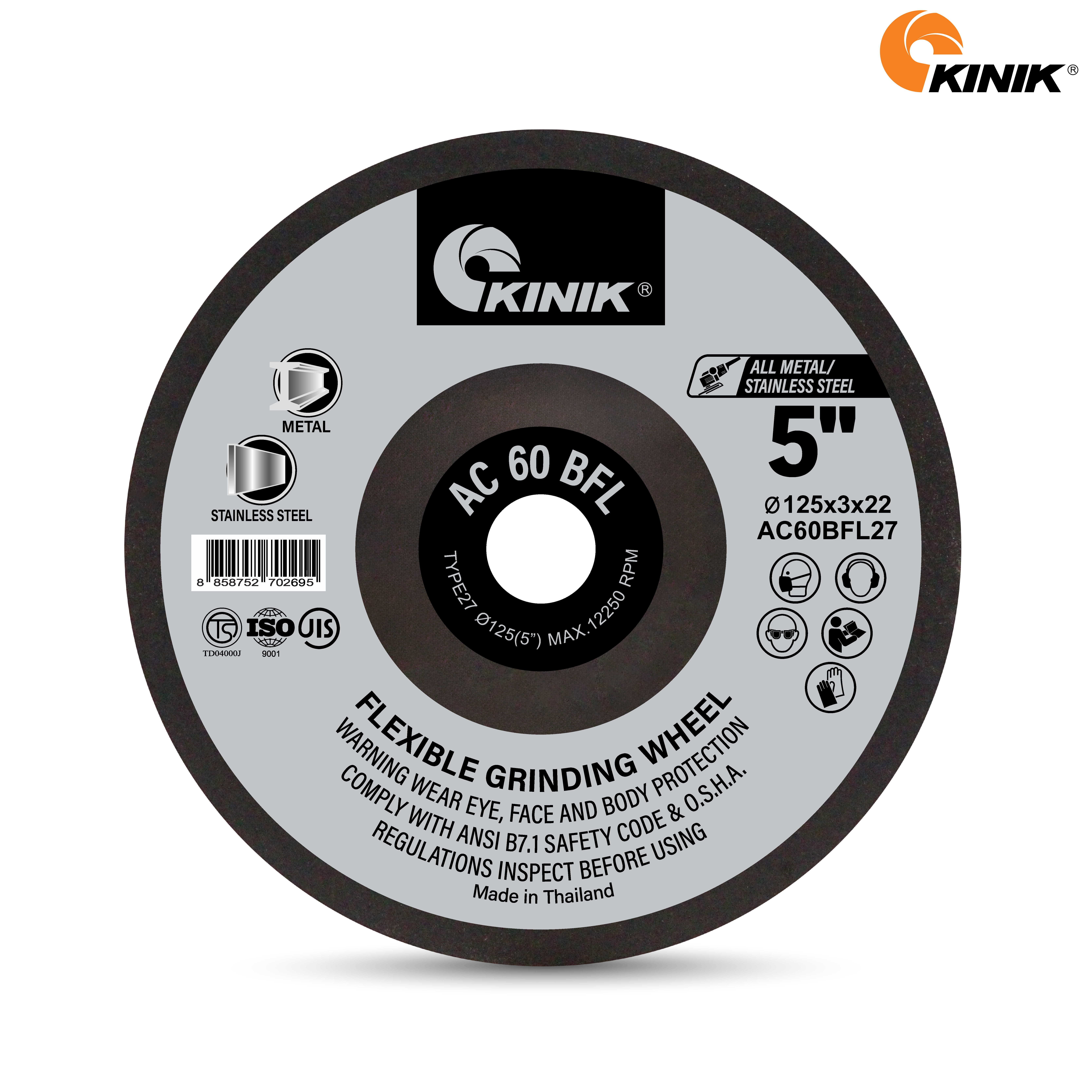 แผ่นเจียรอ่อนตัว KINIK AC60BFL27 125x3x22 mm.