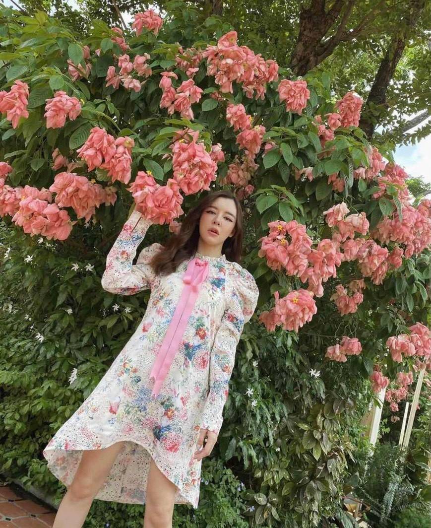 🧧 S 🧧 RAMI-PAPHA เดรสผ้าฉลุ ลวดลายสวยสีสันสดใสแต่งริบบิ้นสีชมพู