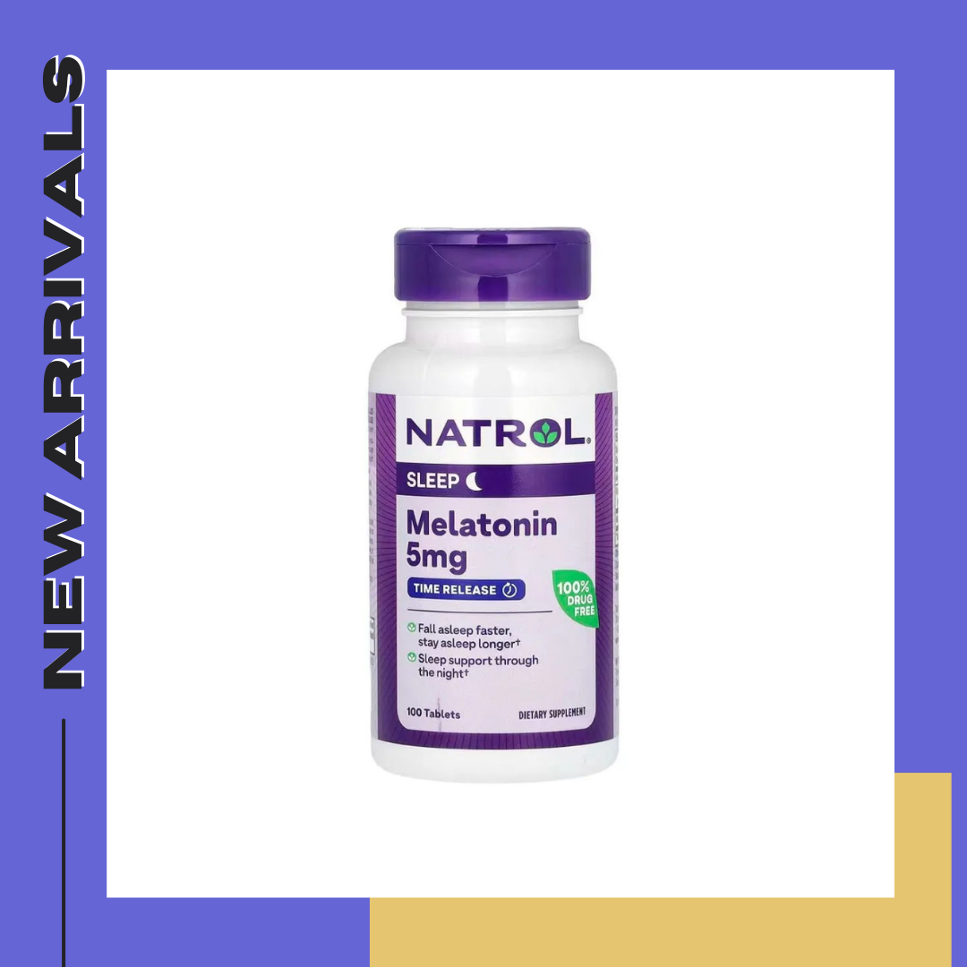NATROL Melatonin SLEEP 5 mg รุ่น TIME RELEASE 100 เม็ด มี Vitamin B-6 10กรัม ออกฤทธิ์เร็ว วิตามินเสริมการนอน ช่วยให้หลับง่าย หลับสนิท หลับยาวนาน