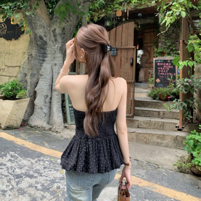 ส่งด่วนในไทย เสื้้อสายเดี่ยว บอลลูน ลายจุด สไตล์เกาหลี พร้อมส่ง CN7562