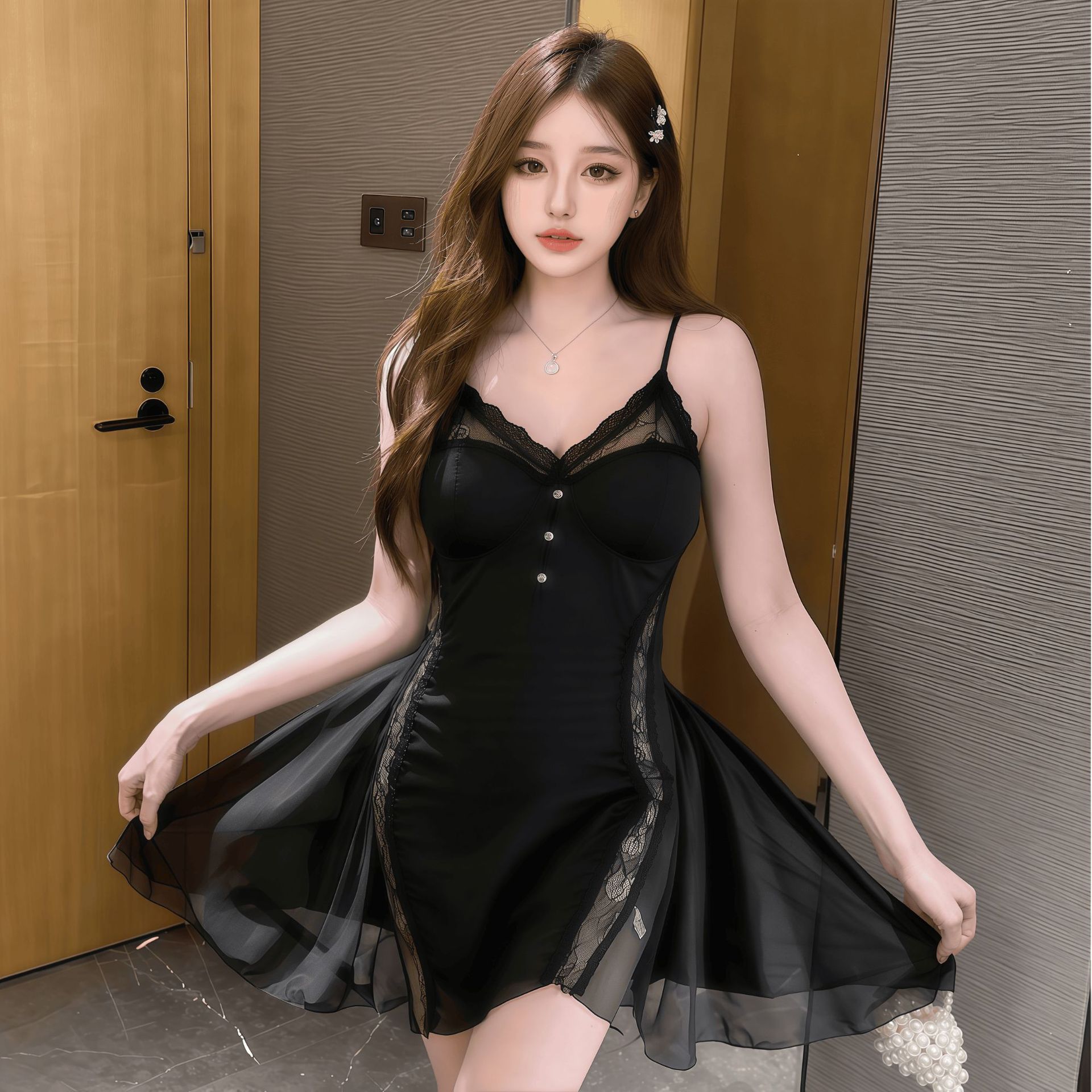 ชุดนอน เซ็กซี่ ผ้าไหมซาติน สไตล์ฝรั่งเศษ พร้อมส่งในไทย