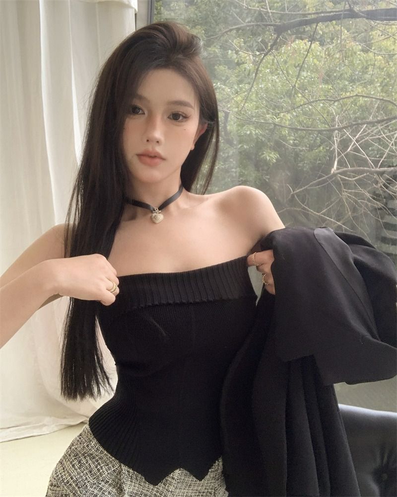 เสื้อเกาะอก รัดรูป สไตลส์เกาหลี รหัส CN3373