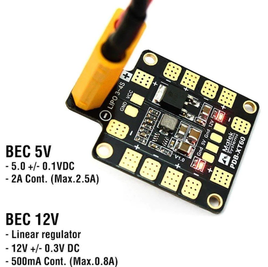 Matek Systems PDB XT60 W/ BEC 5V & 12V 2oz บอดรวมไฟ bec ในตัว พร้อมปลั๊ก XT60
