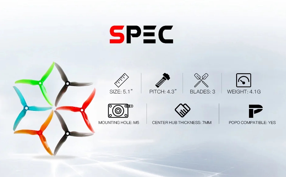 T-Motor T5143S Propeller 5.1x4.3x3 ใบพัดโดรน ฟรีสไตด์ 5นิ้ว 1ถุง 4ใบ สุ่มสี