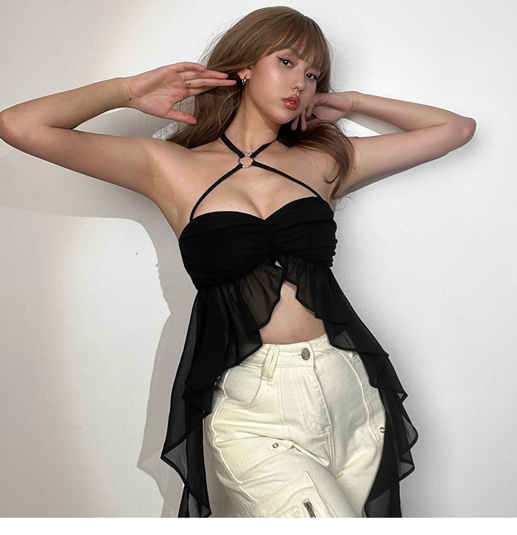 เสื้อสายเดี่ยว ครอป ชีฟอง รหัส CN2693