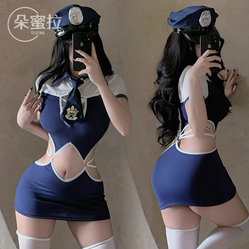 ชุดคอสเพลย์ ชุดเดรสตำรวจ เว้าเอว สีกรม X2073-P