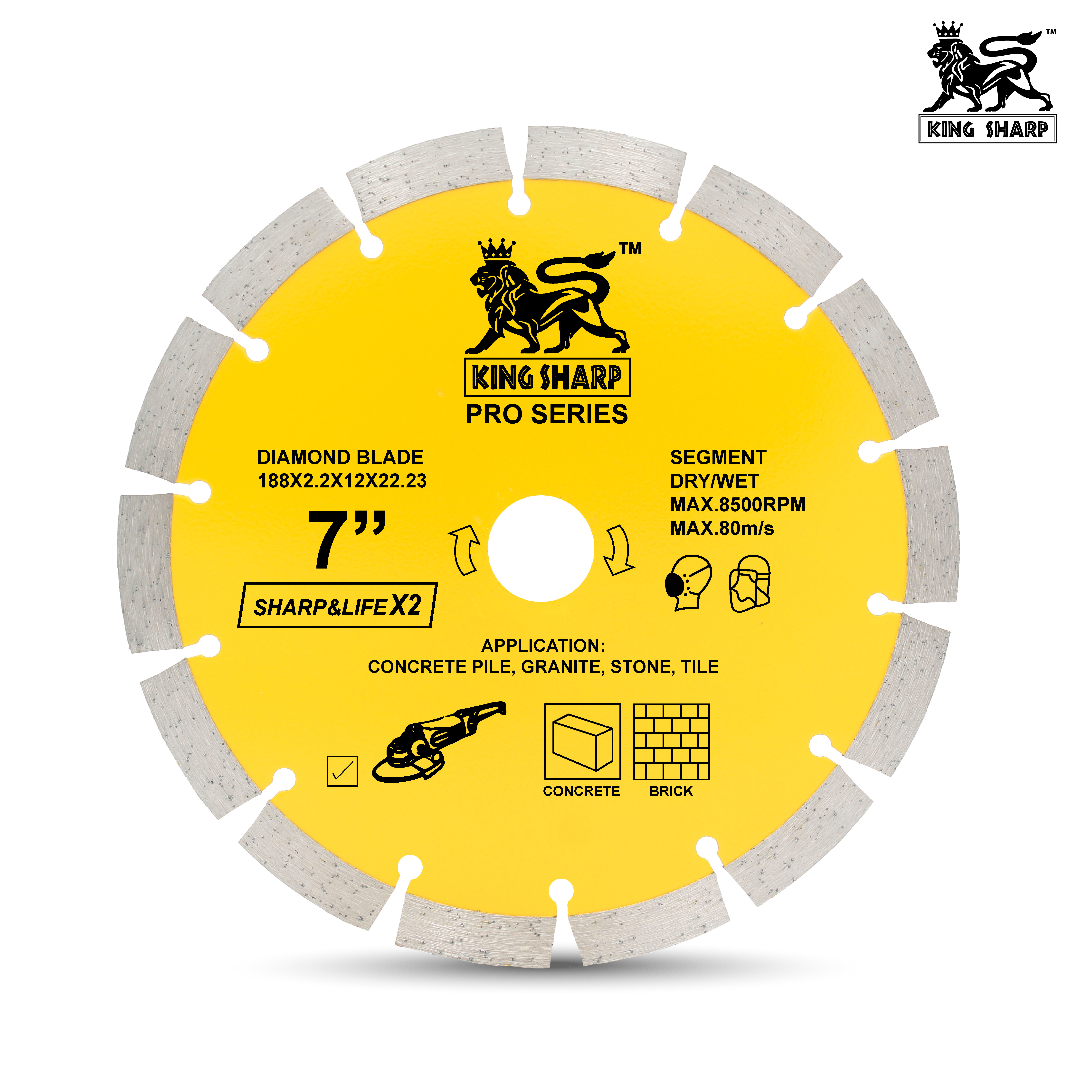 ใบเพชรตัดหิน KINGSHARP (SEGMENT) 188x2.2x12x22 mm.
