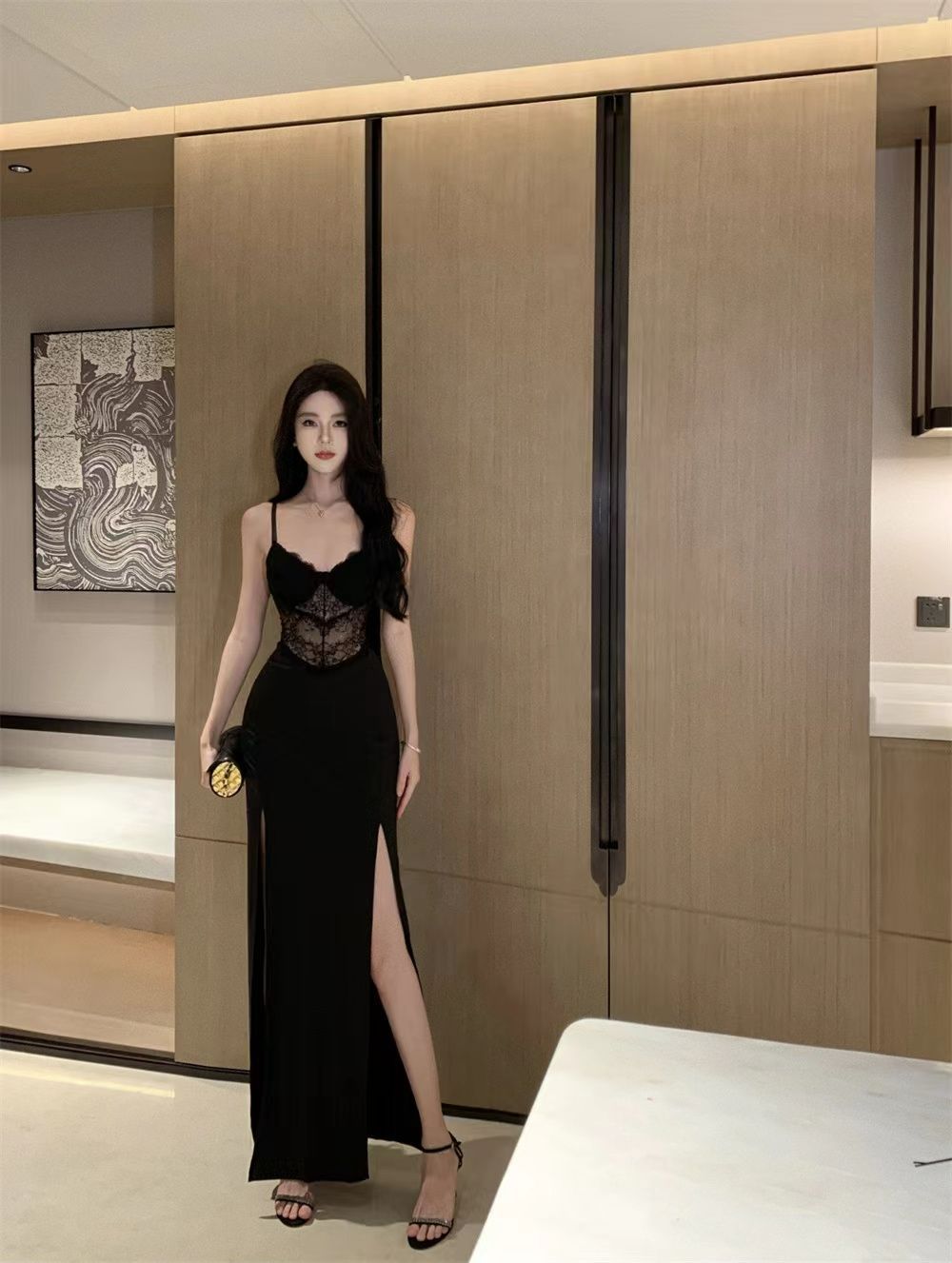 ชุดเดรสยาว สายเดี่ยว เสริมฟองน้ำ GB264 พร้อมส่งด่วนในไทย