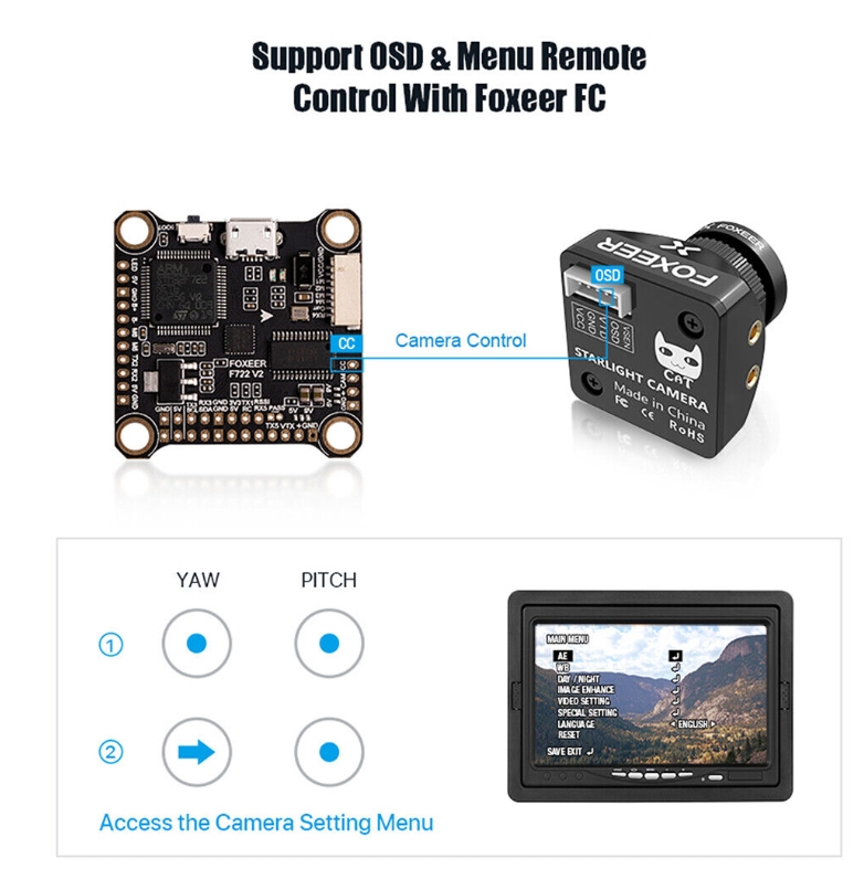 Foxeer Cat 3 Camera Mini Micro 1200TVL 0.00001lux FPV กล้อง รองรับ OSD บินกลางคืนชัดๆ กล้องโดรน