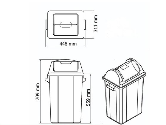 ถังขยะพลาสติกใส ทรงเหลี่ยม ฝาแกว่ง 50 ลิตร
